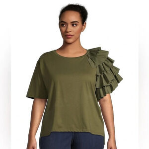 Molly  Bracken Ruffled Sleeve Roundneck Top